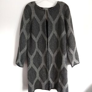 Trina Turk Open Front Cardigan Style Long Sweater Geometric Pattern